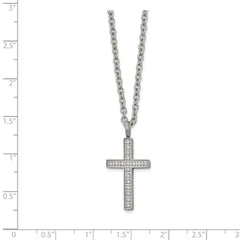 Chisel Stainless Steel Polished CZ Cross Pendant on a 20 inch Cable Chain Necklace