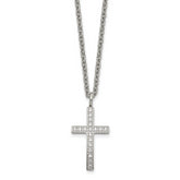 Chisel Stainless Steel Polished CZ Cross Pendant on a 20 inch Cable Chain Necklace