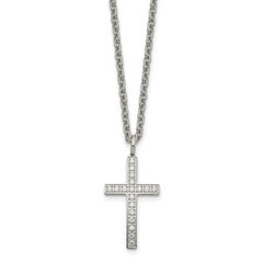 Chisel Stainless Steel Polished CZ Cross Pendant on a 20 inch Cable Chain Necklace