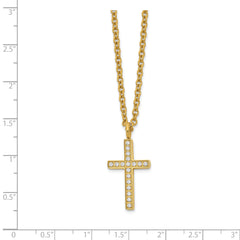 Chisel Stainless Steel Polished Yellow IP-plated CZ Cross Pendant on a 20 inch Cable Chain Necklace