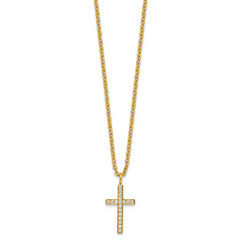Chisel Stainless Steel Polished Yellow IP-plated CZ Cross Pendant on a 20 inch Cable Chain Necklace