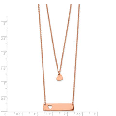 Chisel Stainless Steel Polished Rose IP-plated Heart and Bar Multi Strand 15.5 inch Cable Chain with a 1.5 inch Extension Necklace