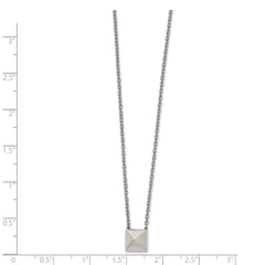 Stainless Steel Polished Pendant Square Stud 16in w/2 in ext Necklace