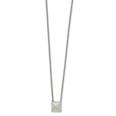 Stainless Steel Polished Pendant Square Stud 16in w/2 in ext Necklace