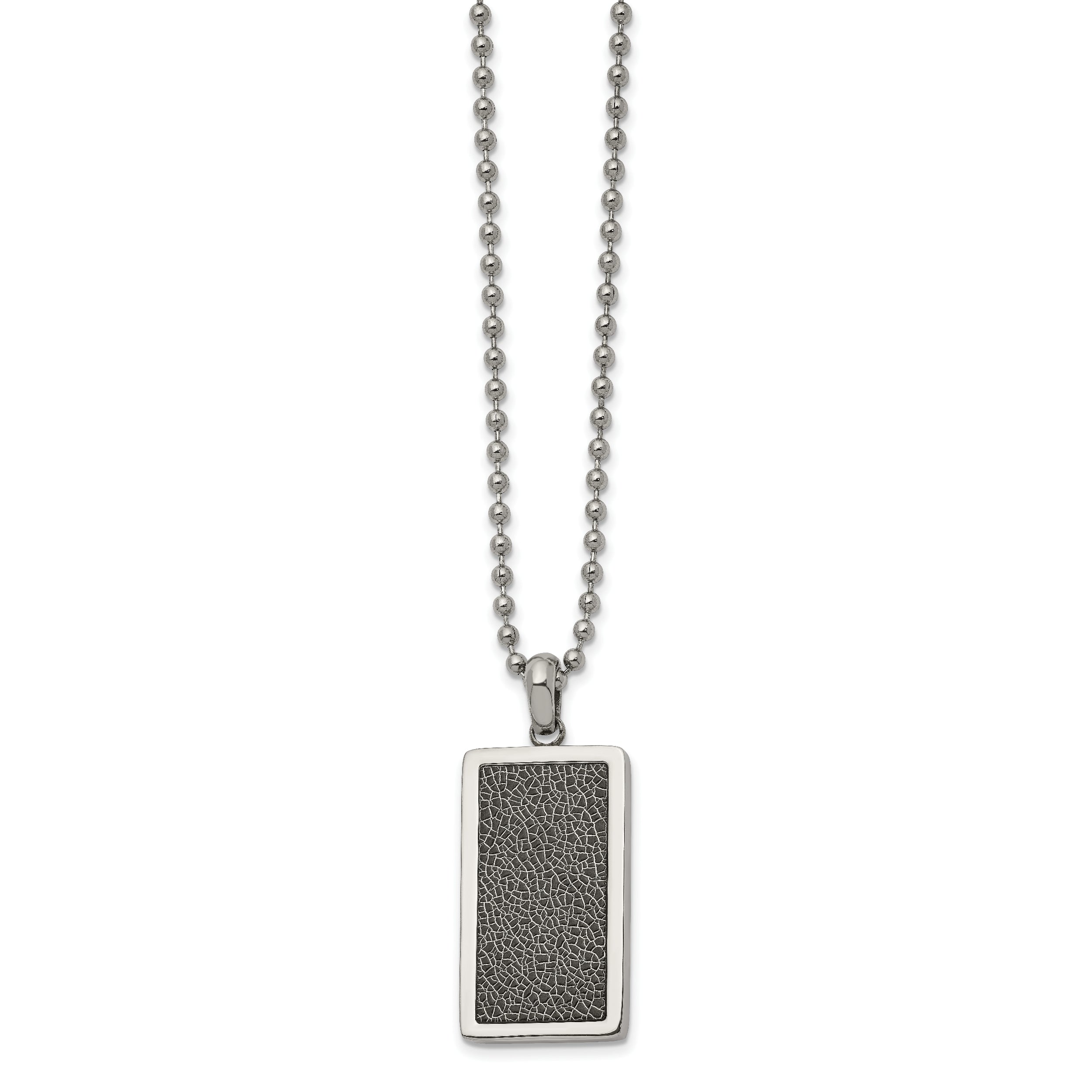 Chisel Stainless Steel Polished with Black Stoving Varnish Rectangle Dog Tag on a 22 inch Ball Chain Necklace