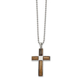 Chisel Stainless Steel Polished with Tiger's Eye Cross Pendant on a 22 inch Ball Chain Necklace