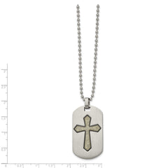 Stainless Steel Brushed & Textured Black/Yellow IP Cross Dog Tag 22in Neckl