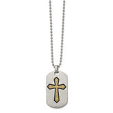 Stainless Steel Brushed & Textured Black/Yellow IP Cross Dog Tag 22in Neckl
