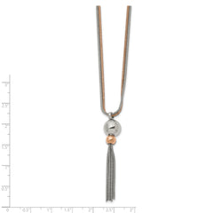 Stainless Steel Polished Rose IP-plated 2-Strand 18.5 inch Tassel Necklace
