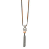 Stainless Steel Polished Rose IP-plated 2-Strand 18.5 inch Tassel Necklace