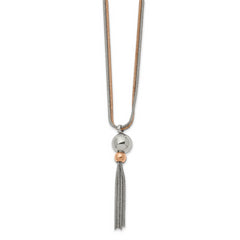 Stainless Steel Polished Rose IP-plated 2-Strand 18.5 inch Tassel Necklace