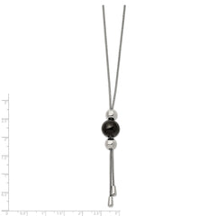 Chisel Stainless Steel Polished Black IP-plated Bead Tassel Adjustable to 26 inch Snake Chain Necklace
