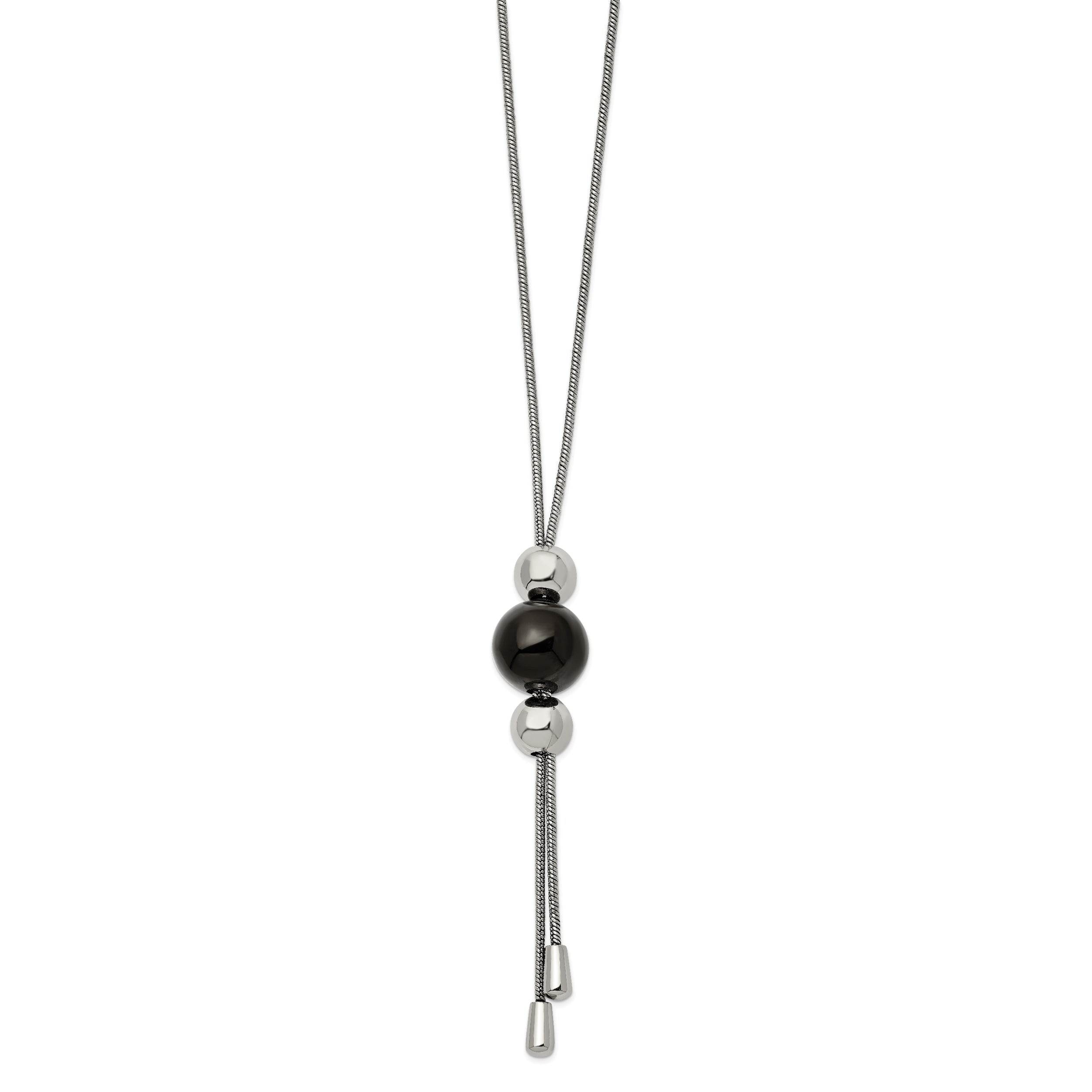 Chisel Stainless Steel Polished Black IP-plated Bead Tassel Adjustable to 26 inch Snake Chain Necklace