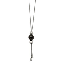 Chisel Stainless Steel Polished Black IP-plated Bead Tassel Adjustable to 26 inch Snake Chain Necklace