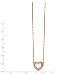 Chisel Stainless Steel Polished Rose IP-plated White Enamel with CZ Heart on a 19 inch Cable Chain with a 2 inch Extension Necklace
