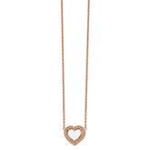 Chisel Stainless Steel Polished Rose IP-plated White Enamel with CZ Heart on a 19 inch Cable Chain with a 2 inch Extension Necklace