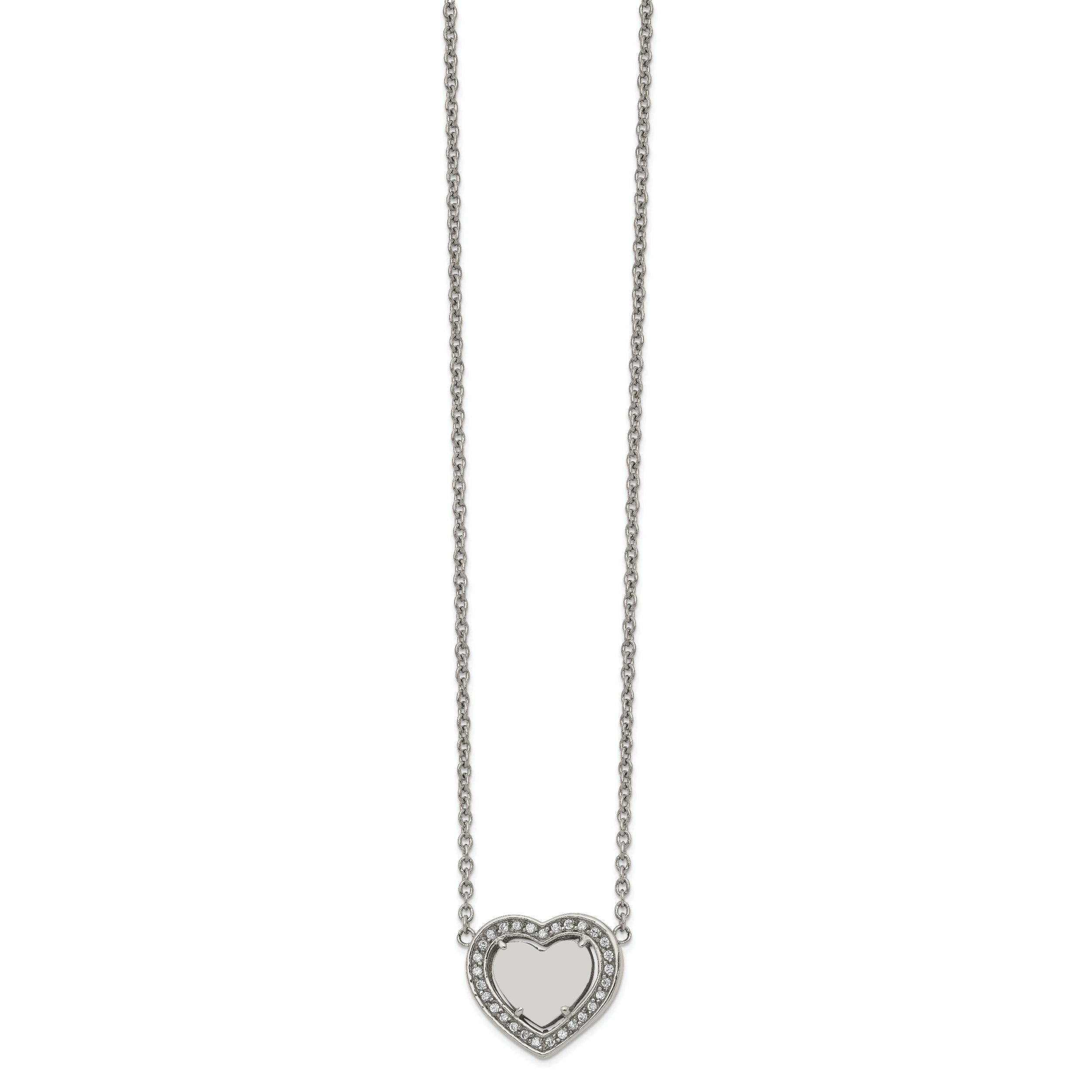 Chisel Stainless Steel Polished CZ Heart on a 19.25 inch Cable Chain with a 2 inch Extension Necklace