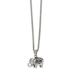 Chisel Stainless Steel Antiqued and Polished Elephant Pendant on a 20 inch Curb Chain Necklace