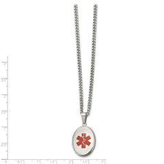 Chisel Stainless Steel Polished with Red Enamel Oval Medical ID Pendant on a 20 inch Curb Chain Necklace