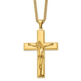 Chisel Stainless Steel Polished Yellow IP-plated Crucifix Pendant on a 24 inch Curb Chain Necklace