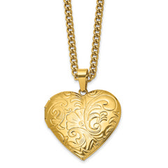 Chisel Stainless Steel Polished Yellow IP-plated Heart Locket on a 24 inch Curb Chain Necklace