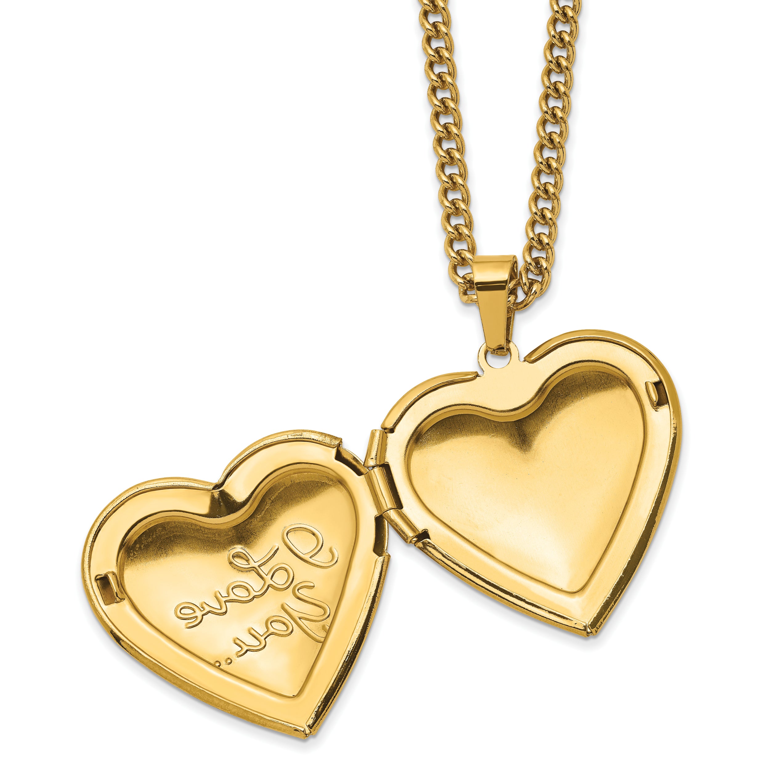 Chisel Stainless Steel Polished Yellow IP-plated I LOVE YOU Heart Locket on a 24 inch Curb Chain Necklace