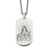 Stainless Steel Polished Dog Tag Etched Jesus 24 inch Necklace