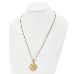 Chisel Stainless Steel Polished and Textured Yellow IP-plated Our Lady of Guadalupe Pendant on a 24 inch Curb Chain Necklace