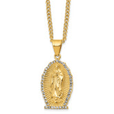 Chisel Stainless Steel Polished Yellow IP-plated with Crystal Our Lady of Guadalupe Pendant on a 24 inch Curb Chain Necklace
