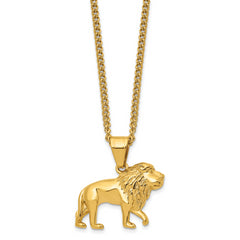 Chisel Stainless Steel Polished Yellow IP-plated Lion Pendant on a 24 inch Curb Chain Necklace
