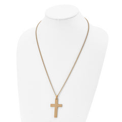Chisel Stainless Steel Polished Yellow IP-plated Lord's Prayer Cross Pendant on a 24 inch Curb Chain Necklace