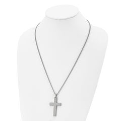 Chisel Stainless Steel Polished Lord's Prayer Cross Pendant on a 24 inch Curb Chain Necklace