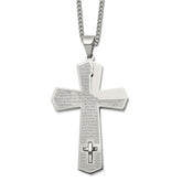 Chisel Stainless Steel Polished Lord's Prayer Cross Pendant on a 24 inch Curb Chain Necklace