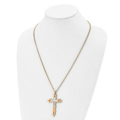 Chisel Stainless Steel Polished Yellow IP-plated Diamond Cut Cross Pendant on a 24 inch Curb Chain Necklace