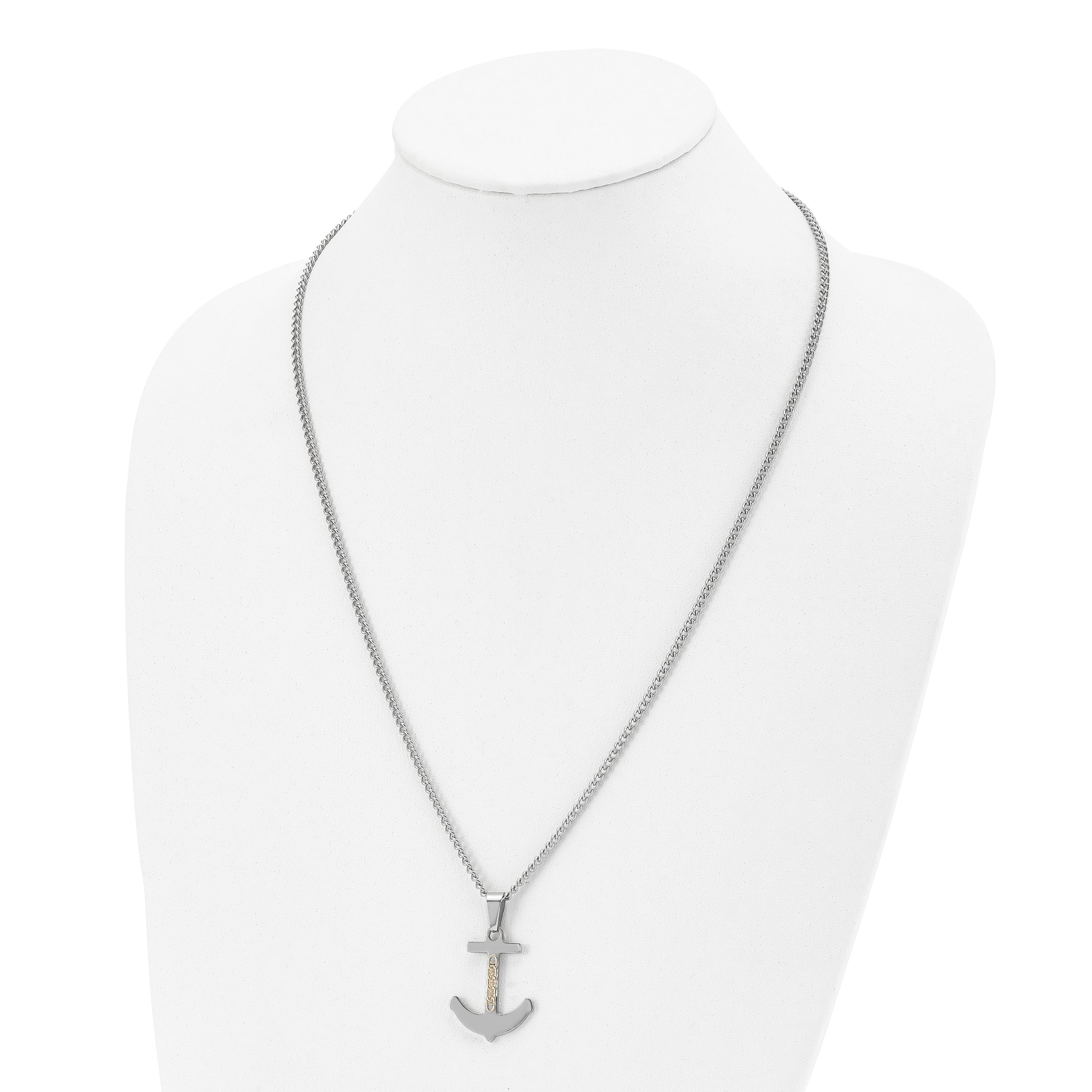 Stainless Steel Polished w/14k Accent Anchor 24in Necklace