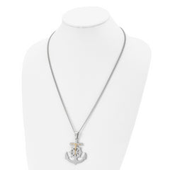 Chisel Stainless Steel Polished Yellow IP-plated Mariner's Cross Pendant on a 24 inch Curb Chain Necklace