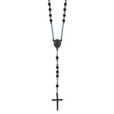 Chisel Stainless Steel Polished Black and Blue IP-plated 30 inch Rosary Necklace