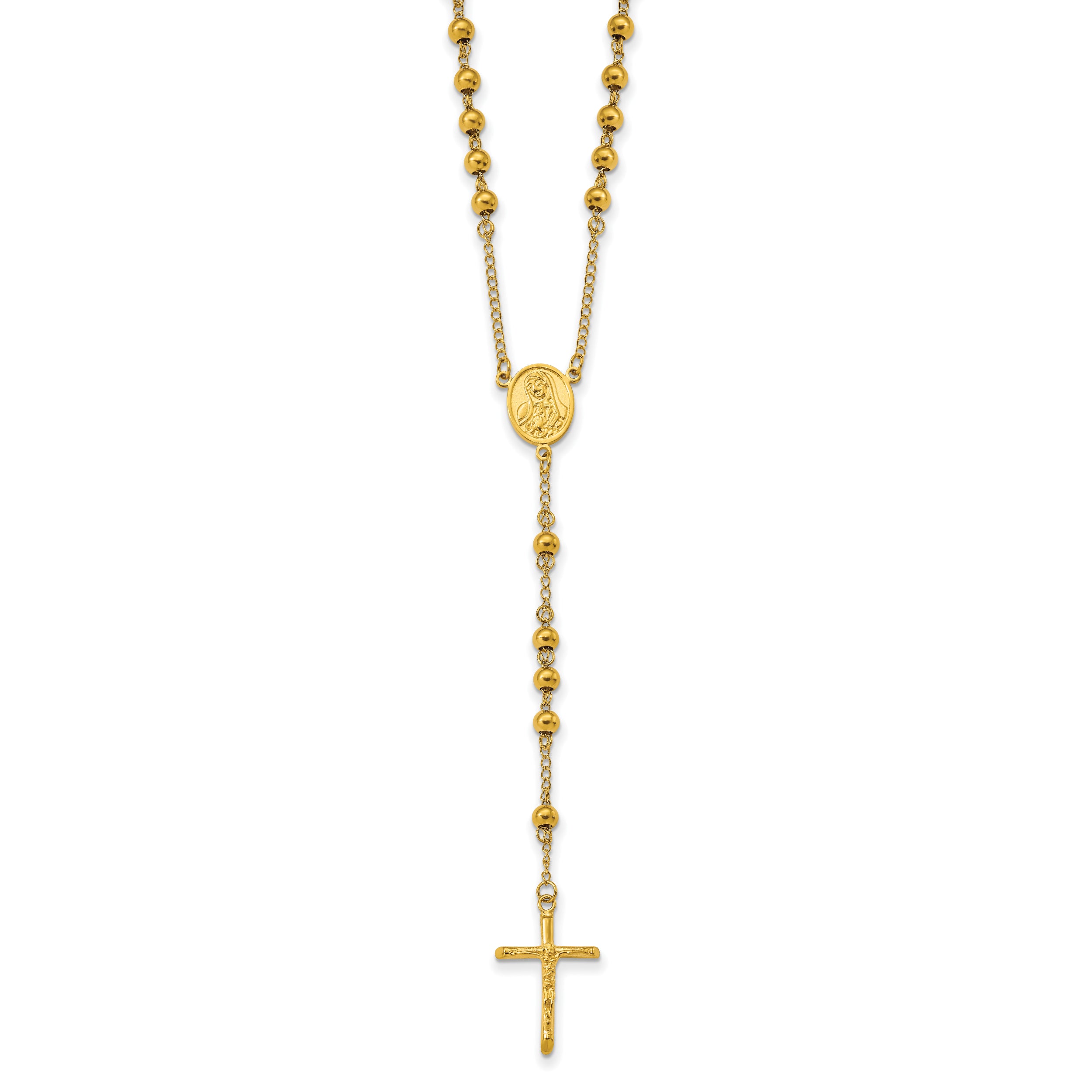 Chisel Stainless Steel Polished Yellow IP-plated Beaded 30 inch Rosary Necklace