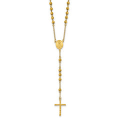 Chisel Stainless Steel Polished Yellow IP-plated Beaded 30 inch Rosary Necklace