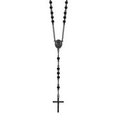 Chisel Stainless Steel Polished Black IP-plated Beaded 30 inch Rosary Necklace
