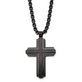 Chisel Stainless Steel Brushed and Polished Black IP-plated Cross Pendant on a 24 inch Box Chain Necklace
