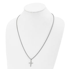 Chisel Stainless Steel Polished and Textured Cross Pendant on a 24 inch Box Chain Necklace