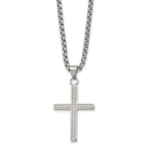 Chisel Stainless Steel Polished and Textured Cross Pendant on a 24 inch Box Chain Necklace