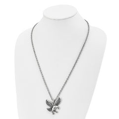 Chisel Stainless Steel Antiqued and Polished Eagle Pendant on a 25.5 inch Cable Necklace