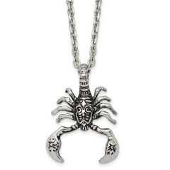 Chisel Stainless Steel Antiqued and Polished Scorpion Pendant on a 24 inch Cable Chain Necklace