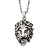 Chisel Stainless Steel Antiqued and Polished Large Lion's Head Pendant on a 24 inch Curb Chain Necklace
