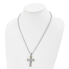 Chisel Stainless Steel Polished and Textured Yellow IP-plated Cross Pendant on a 22 inch Ball Chain Necklace