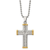 Chisel Stainless Steel Polished and Textured Yellow IP-plated Cross Pendant on a 22 inch Ball Chain Necklace