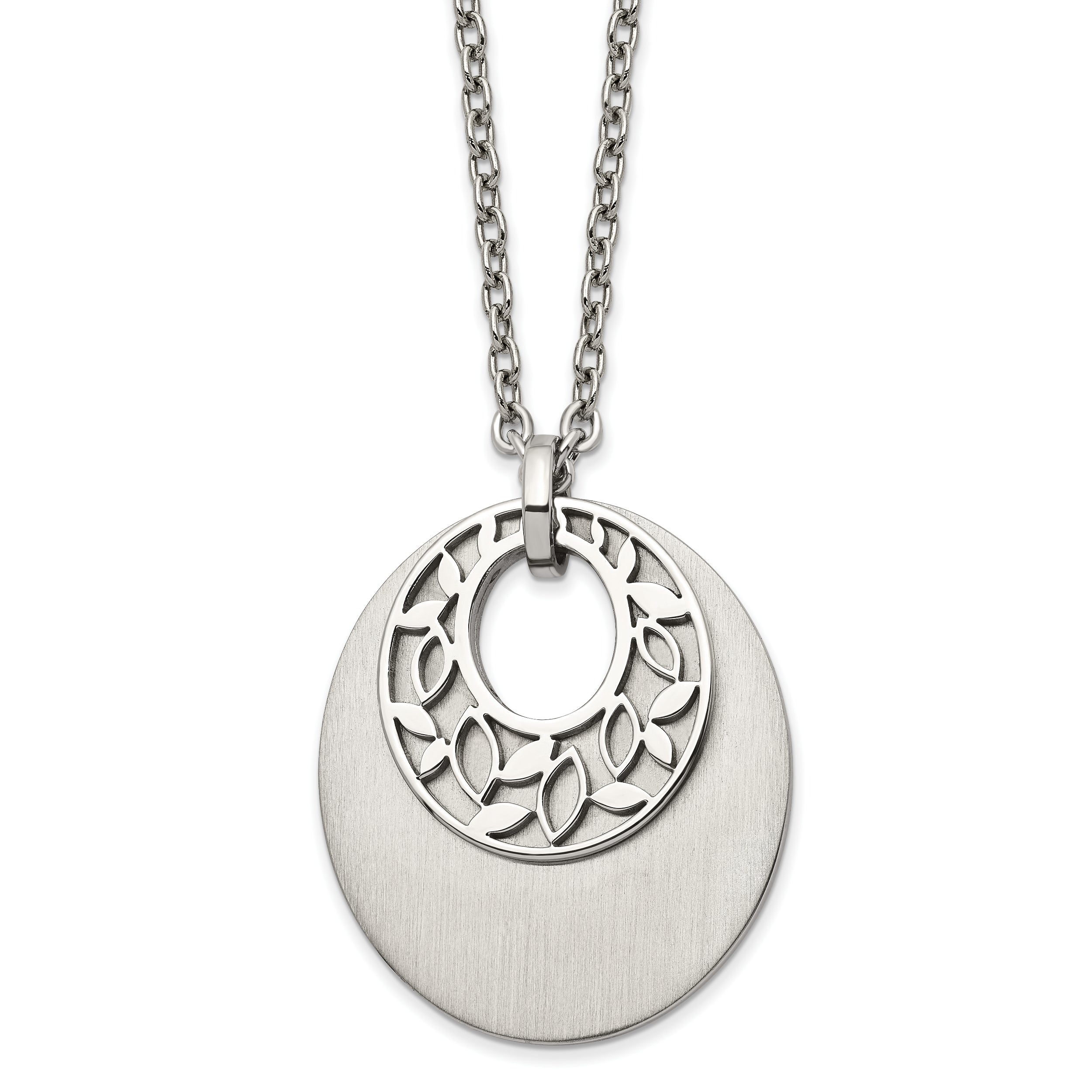 Chisel Stainless Steel Brushed and Polished Flower Cutout Pendant on an 18 inch Cable Chain Plus a 2 inch Extension Necklace