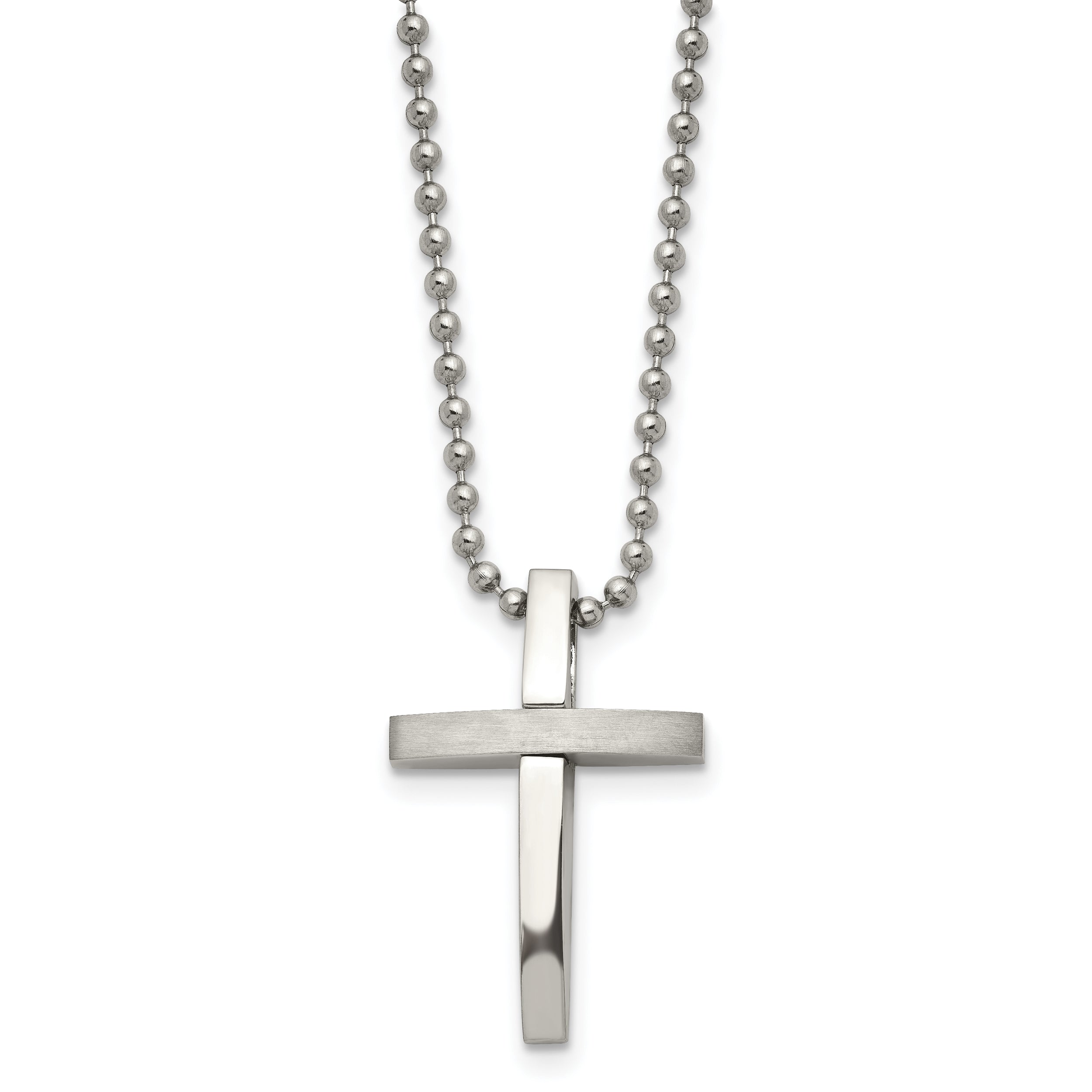 Chisel Stainless Steel Brushed and Polished Cross Pendant on an 18 inch Ball Chain Necklace